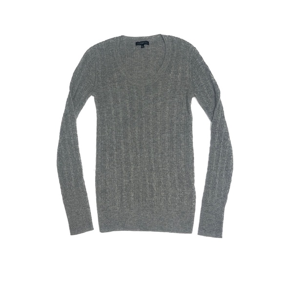 Express Gray Cable Knit Long Sleeve Scoop Neck 100% Cashmere Sweater, size small - Picture 1 of 7